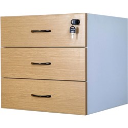 Logan Fixed Pedestal Lockable 3 Drawers White and Oak