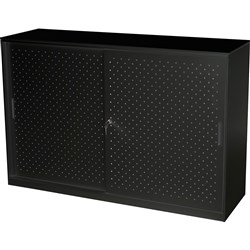 Rapidline Go Perforated Sliding Door Cupboard 1530W x 473D x 1016mmH Black
