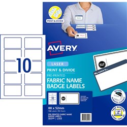Avery Fabric Badge 'Hello! My Name is' L7428 Laser 88x52mm Black 10UP 150 Labels 15 Sheet