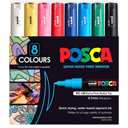 Uni Posca Paint Marker PC-1M Extra Fine 0.7mm Bullet Tip Assorted Set of 8