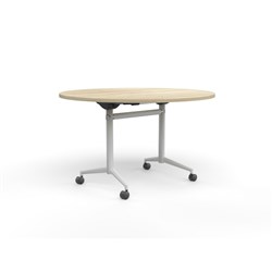 OLG Uni Round Flip Top Table 1200mm Diameter New Oak Top White Frame