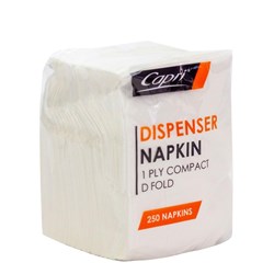 Capri Dispenser Napkins 1 Ply Compact D Fold 205mm x 215mm White Carton Of 5000