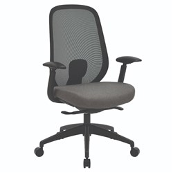 Buro Force High Back Office Chair + Arms Black Frame Grey Fabric Seat Mesh Back