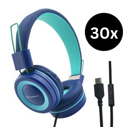 SchoolTech Extra Sturdy Headphones USB-C Teal And Navy Pack Of 30