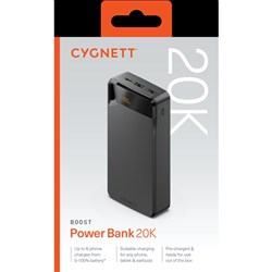 Cygnett ChargeUp Boost 4th Gen 20K mAh Power Bank USB-A And USB-C 3 Port Black