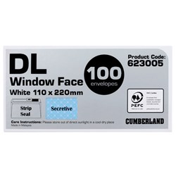 Cumberland Envelopes DL 110 X 220mm Strip Seal And Address Window White Box Of 100