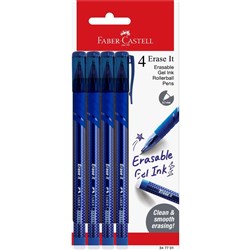 Faber-Castell Erase It Erasable Gel Pen Fine 0.7mm Blue Pack Of 4