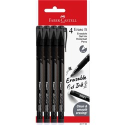 Faber-Castell Erase It Erasable Gel Pen Fine 0.7mm Black Pack Of 4