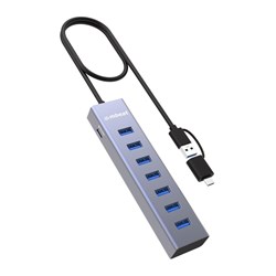 Mbeat 7 Port Dual USB-A And USB-C To USB 3.2 Gen 1 Grey