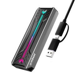 Mbeat Dual USB-A And USB-C RGB M.2 NVMe And SATA SSD Enclosure Black