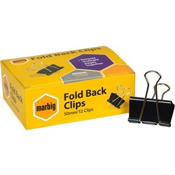 Marbig Fold back Clips 50mm, Box of 12 foldback bulldog