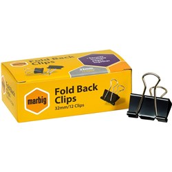 Marbig Fold back Clips 32mm, box of 12 foldback bulldog