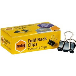 Marbig Fold back Clips 15mm, box of 12 foldback bulldog