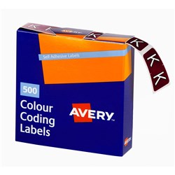 Avery Alphabet Coding Label K Side Tab 25x38mm Brown Pack of 500
