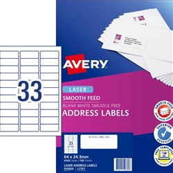 Avery Quick Peel Address Laser Labels L7157 64x24.3mm White 33UP 100 Sheets