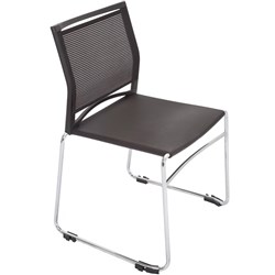 PMV Mesh Back Visitor Chair Chrome Sled Base Stackable Black Poly Seat