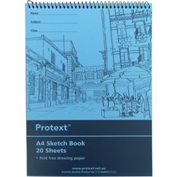 Protext Sketch Book A4 Acid Free Cartridge 100gsm Poly Cover 20 Leaf Top Bound