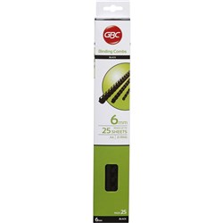 GBC Plastic Binding Comb 6mm 21 Ring 25 Sheets Capacity Black Pack of 25