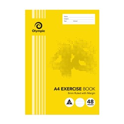 Olympic E848 Exercise Book A4 8mm Ruled With Red Margin 48 Page
