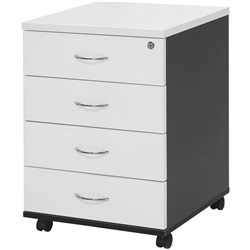 Logan Mobile Pedestal 4 Drawer Lockable White and Ironstone