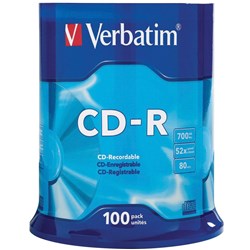 Verbatim Recordable CD-R 80Min 700MB 52X  Spindle Pack of 100