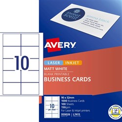 Avery Business Cards Laser Inkjet Label L7415 90x52mm White 1000 Cards 100 Sheets