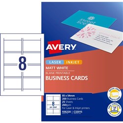 Avery Business Cards Laser  Inkjet Double Sided Labels Matt White 200 Cards 25 Sheets