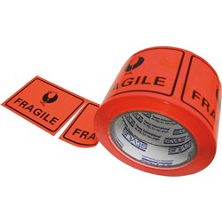 Stylus Label Tape 75x100mm Fragile Black on Fluoro Orange, 500 labels