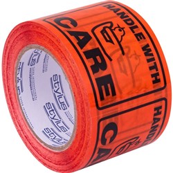 Stylus Label Tape 75x100mm Handle With Care Black on Fluoro Orange 500 Labels