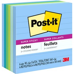 Post-It 675-6SST Super Sticky Notes 101x101mm Recycled Lined Bora Bora Pack of 6