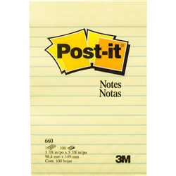 Post-It 660 Notes Original 98x149mm Lined Yellow 100 Sheets