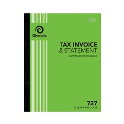 Olympic 727 Carbonless Book Triplicate 250x200mm Invoice Statement 50 Leaf