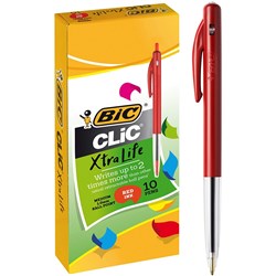 Bic Clic M10 Xtra Life Ballpoint Pen Retractable Medium 1mm Red Pack of 10