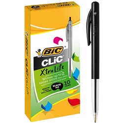Bic Clic M10 Xtra Life Ballpoint Pen Retractable Medium 1mm Black Pack of 10