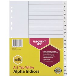 Marbig Plastic Divider A4 Indices A-Z White