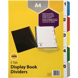 Marbig Plastic Divider A4 5 Tab For Display Book Multi Colour