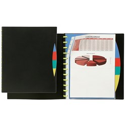 Marbig Kwikzip Display Book A4 Refillable 20 Pocket With 4 Colour Dividers Black Cover