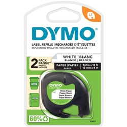 DYMO 10697 LetraTag Labelling Tape 12mmx4m Paper White Pack of 2