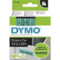 Dymo D1 Label Cassette Tape 12mmx7m Black on Green