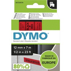 Dymo D1 Label Cassette Tape 12mmx7m Black on Red
