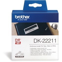 Brother DK-22211 Label Rolls 29mmx15.24m Black or Red on White Continuous Film