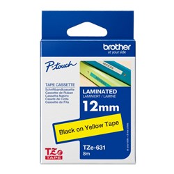 Brother TZE631 P-Touch Tape 12mm x 8m Black on Yellow