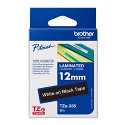 Brother TZE335 P-Touch Tape 12mm x 8m White on Black