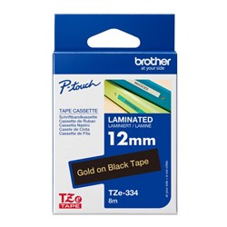 Brother TZE334 P-Touch Tape 12mm x 8m Gold on Black