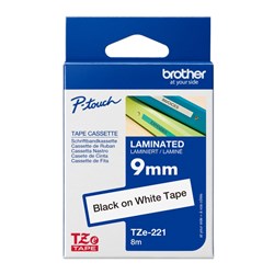 Brother TZE221 P-Touch Tape 9mm x 8m Black on White