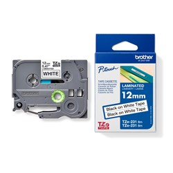 Brother TZE231V2 P-Touch Tape 12mm x 8m Black on White Pack of 2