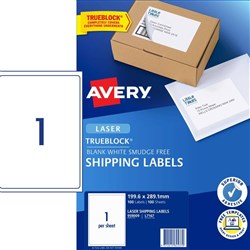 Avery Shipping Laser Labels 1UP L7167 199.6 x 289.1 White TRUEBLOCK, 100 Sheets