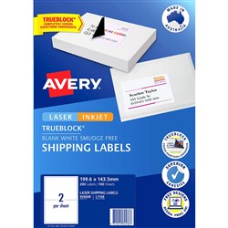 Avery Shipping Laser Labels 2UP L7168 199.6 x 143.5 White TRUEBLOCK, 100 Sheets