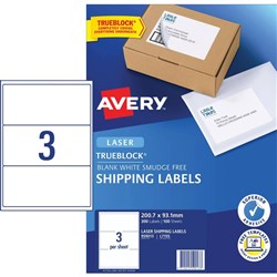 Avery Shipping Laser Labels 3UP L7155 200.7 x 93.1 White TRUEBLOCK, 100 Sheets