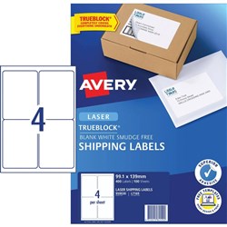 Avery Shipping Laser Labels 4UP L7169 99.1 x 139 White TRUEBLOCK, 100 Sheets